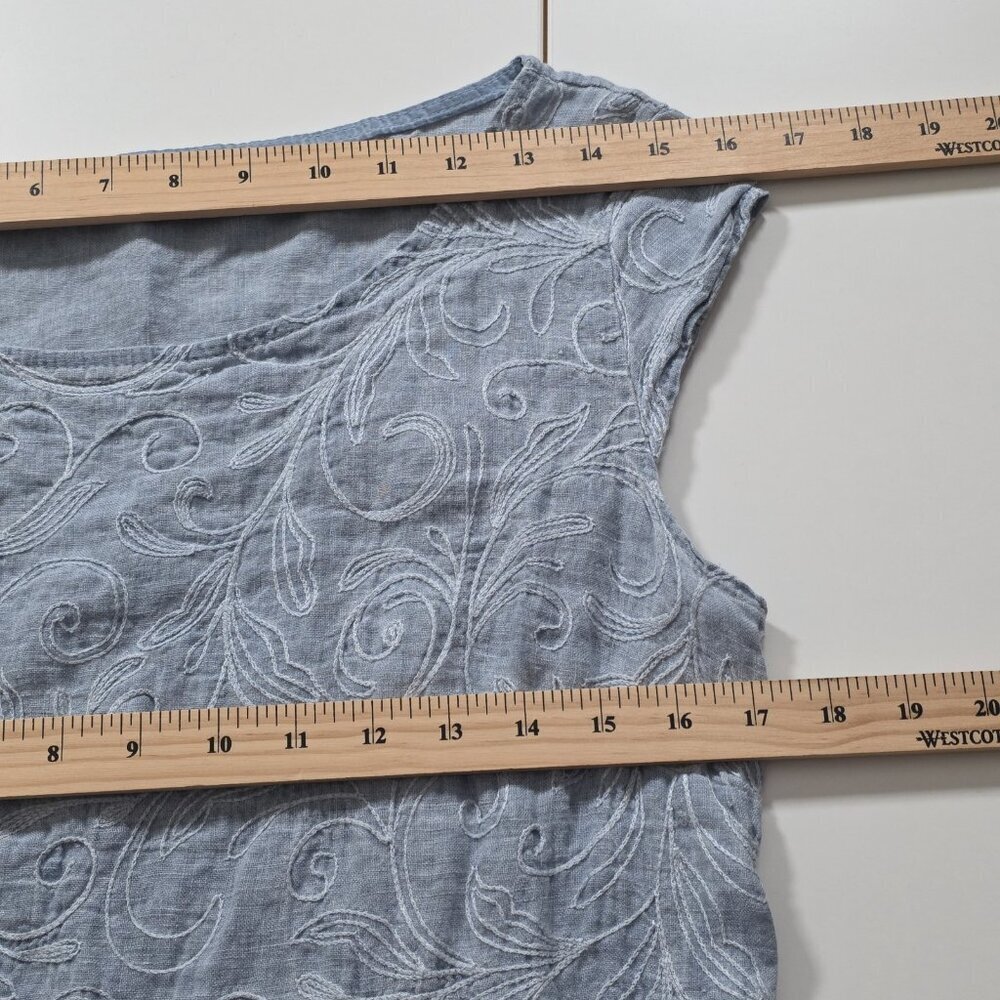 Lina Tomei Linen Dress XL Runs Small Blue Embroidered Pockets SS Linen Coastal - Picture 5 of 15